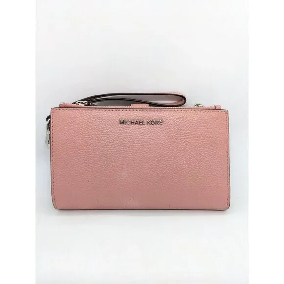 MICHAEL KORS Adele Jet Set logo double zip leather phone wallet wristlet (Used) - Picture 2 of 13